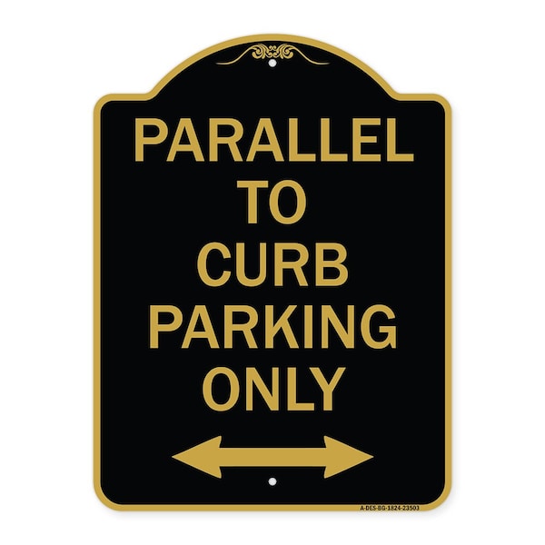 Signmission Parallel to Curb Parking W/ Bidirectional Arrow, Black & Gold Alum Sign, 18" x 24", BG-1824-23503 A-DES-BG-1824-23503 - main